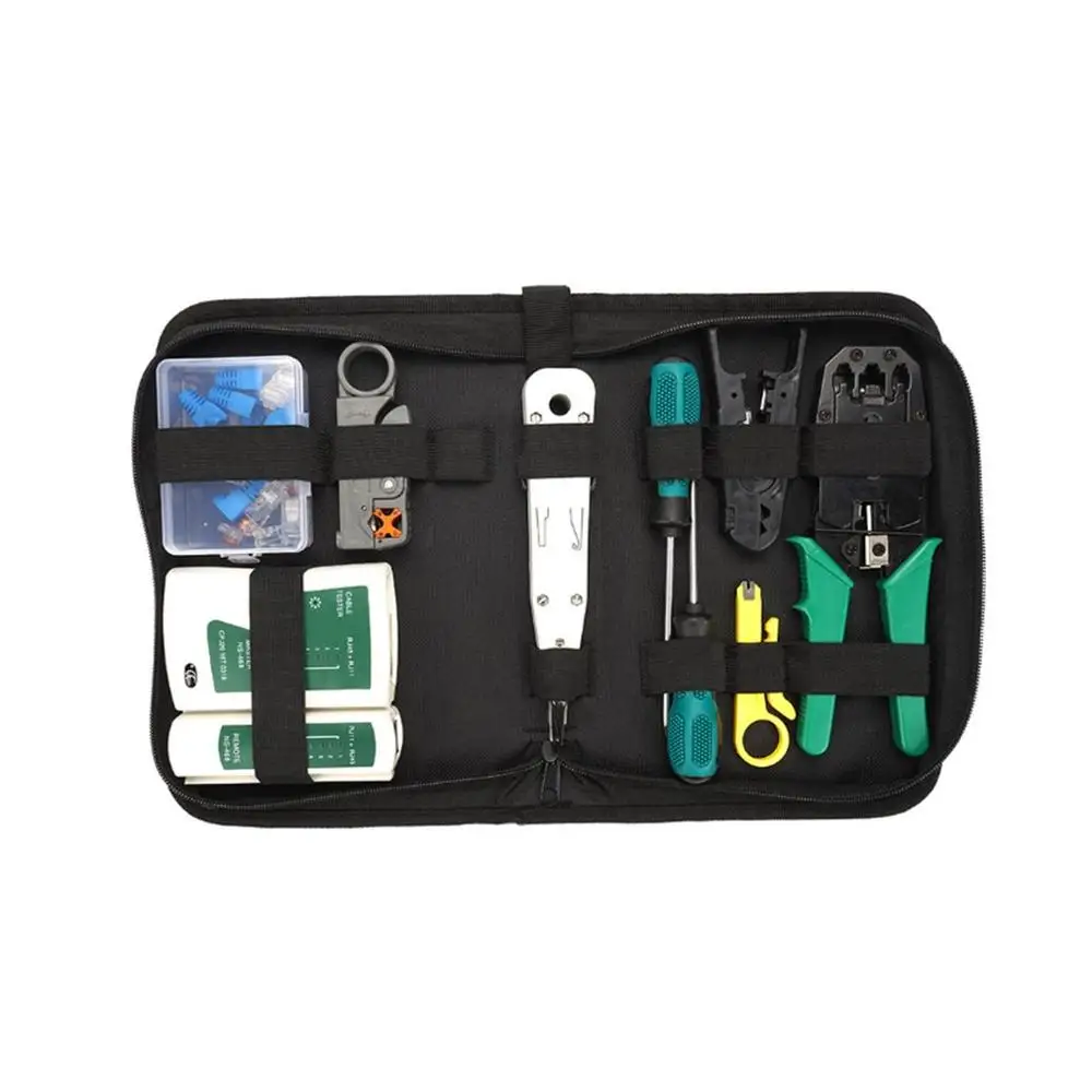 

14pcs/Set Computer Network Repair Tool Kit LAN Cable Tester Wire Cutter Screwdriver Pliers Crimping Maintenance Tool Set Bag