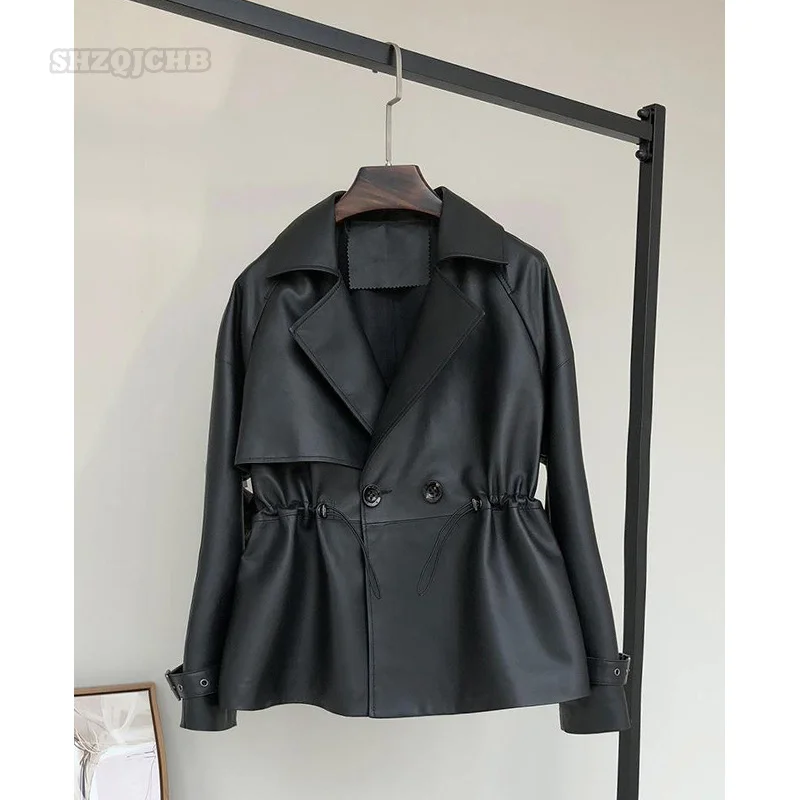 

Sheepskin Leather Jacket Women's Short Coat New Spring And Autumn Suit Collar Motorcycle Leather Jacket Women's Coat 2023