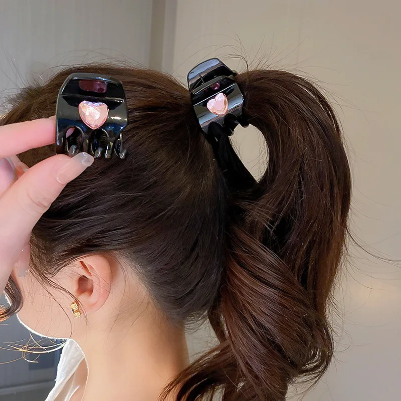 

Women Elegant Simple Pink Heart Rhinestone Ponytail Holder Hair Claw Sweet Hair Clip Hairpin Headband Fashion Hair Accessories