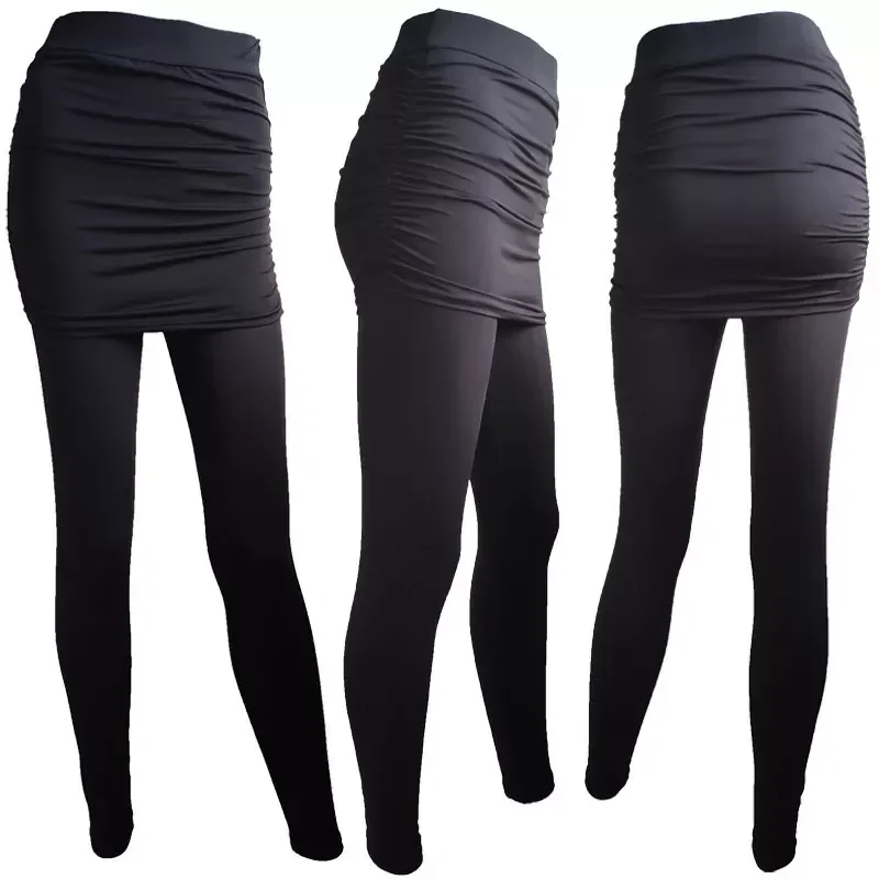 

New2022 Waist Leggings Running Pants WomenWrap Hip Side Pleated Skirt Fake Two Pieces Sexy Skirted Leggings Yoga Pants