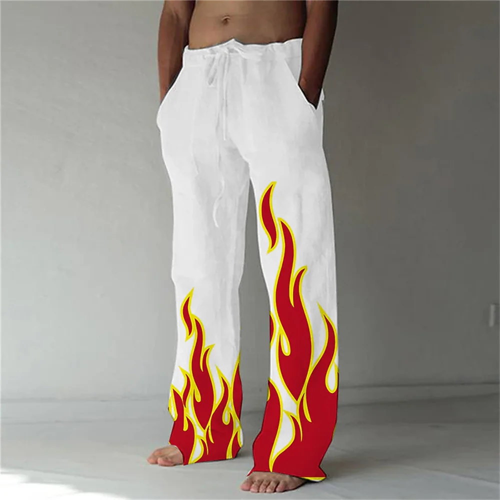 

2023 Summer Men's Pants Casual Pants Beach Pants Straight Barrel Print Flame Comfortable Soft Daily Holiday Fashion