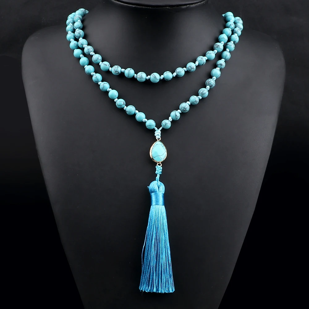 Ожерелье из натурального камня 8 мм 108 бусин Длинная подвеска для медитации