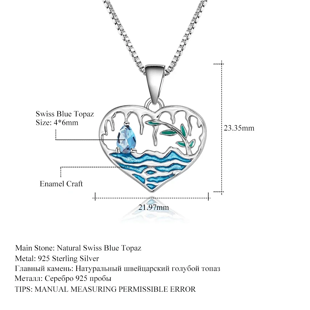 Ожерелье женское из серебра 925 пробы с натуральным голубым топазом