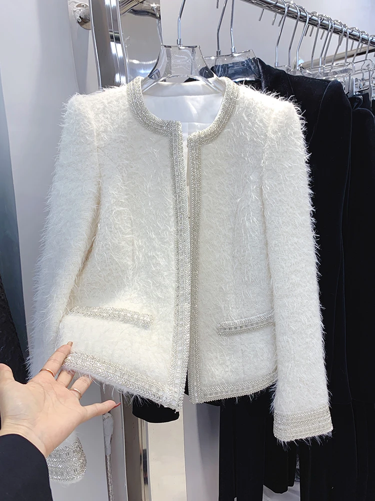 

HIGH STREET Newest F/W 2022 Designer Fashion Women Beaded Wool Tweed Round Neck Jacket
