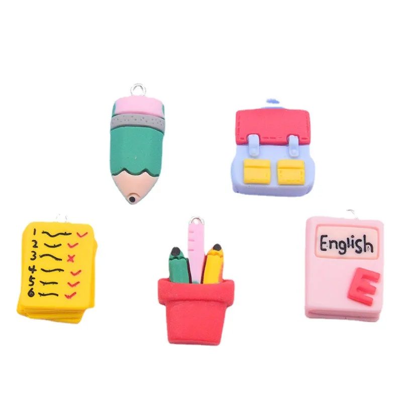 

10Pcs Resin Charms Stationery Pencil School Bag Pendants For DIY Jewelry Findings Making Earring Keychain Craft Accessories