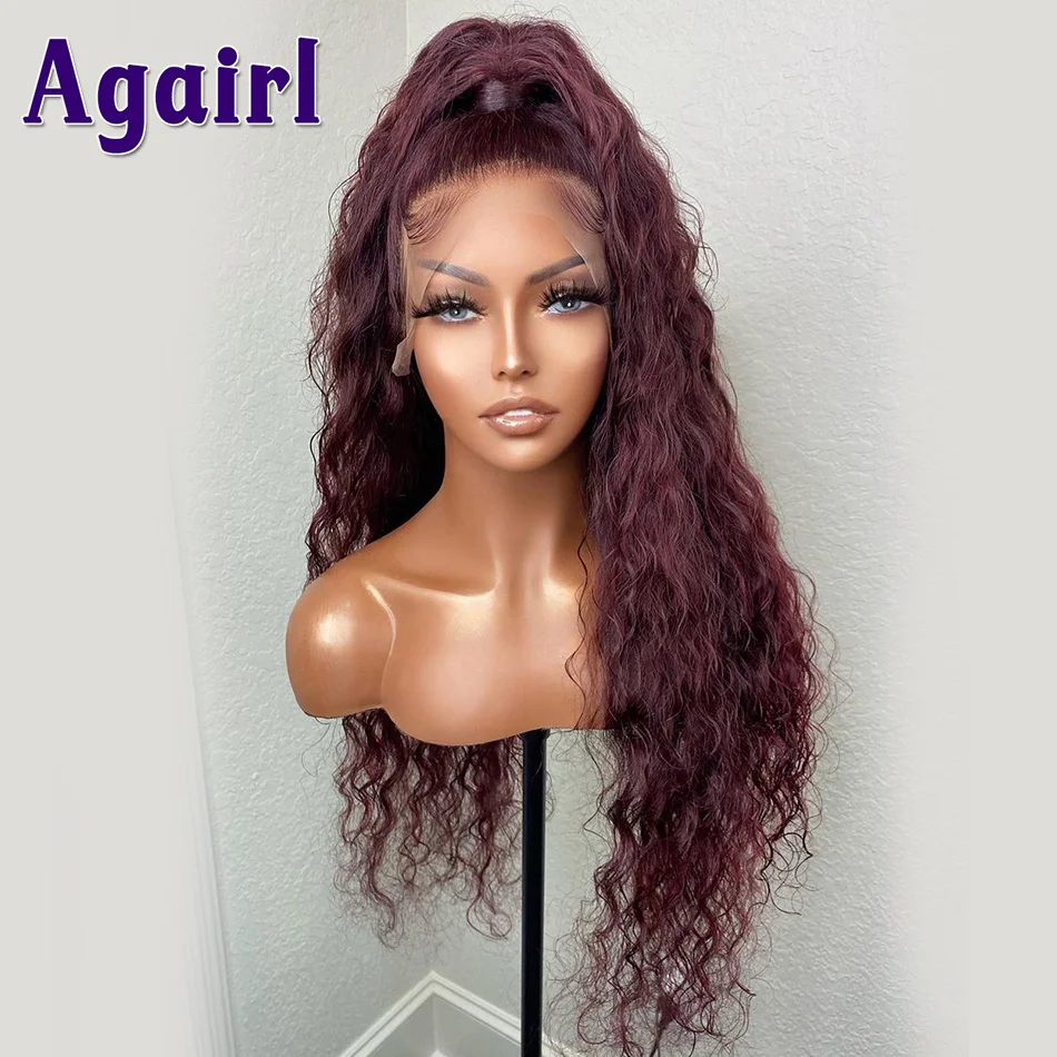 Burgundy Dark Red Water Wave Lace Front Human Hair Wigs 13x6/13X4 Lace Frontal Wig for Women 32Inch Transparent Lace Closure Wig