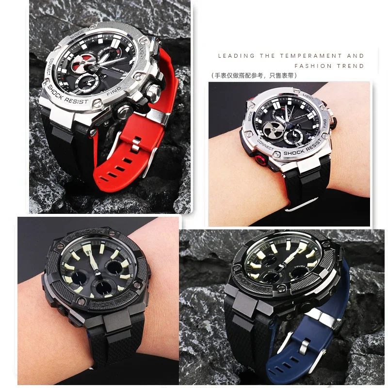Фото Новый силиконовый ремешок для часов Casio Steel Heart GST-B100/S110/W300/400G GST-W300G для мужчин и женщин, водонепроницаемый спортивный ремешок для часов №5