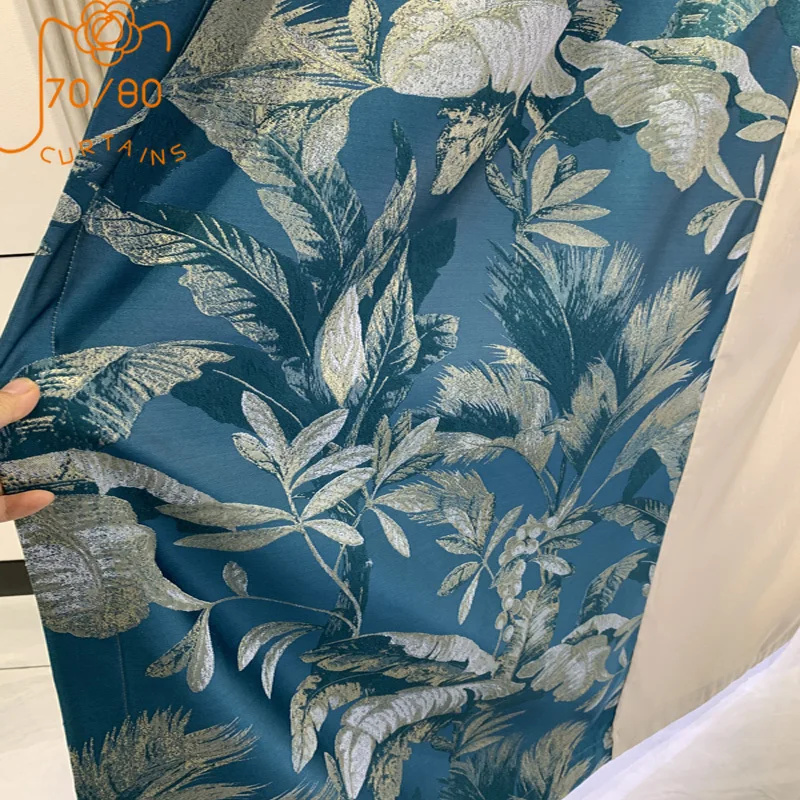 

American Light Luxury Jacquard Simulation Silk Stitching Blackout Curtains for Living Room Bedroom Custom Finished Products