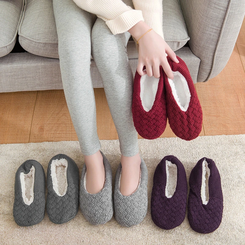 

Slipper Sock Womens Winter Furry Contton Warm Plush Anti Skid Sole Indoor Home Female Shoes Solid Color Comfortable Slippers