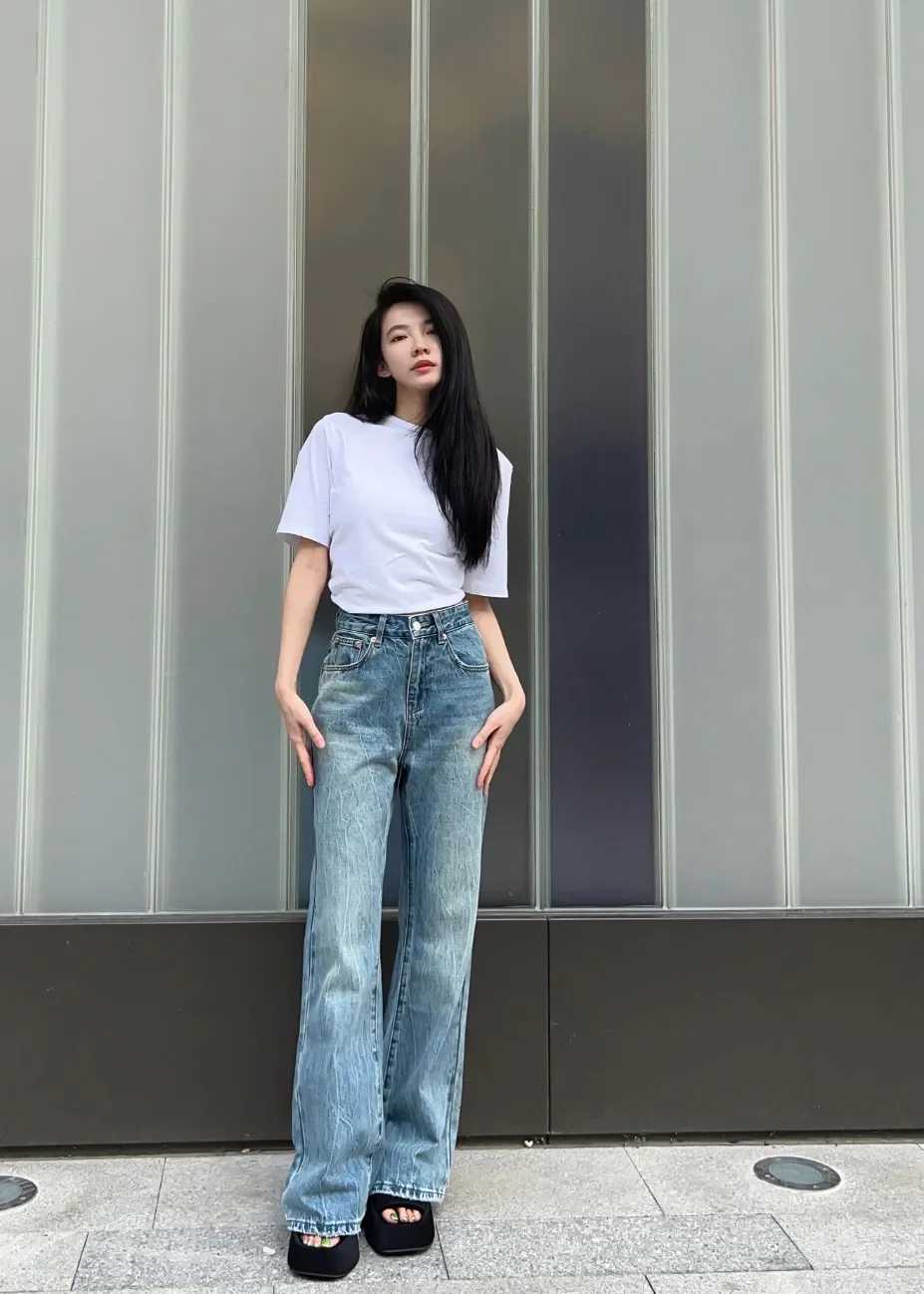 

Mmsix Women's Jeans High Waist Casual Apparent Leg Length Female Denim Trousers 2023 Spring Summer Slim-fit Straight-leg Jeans