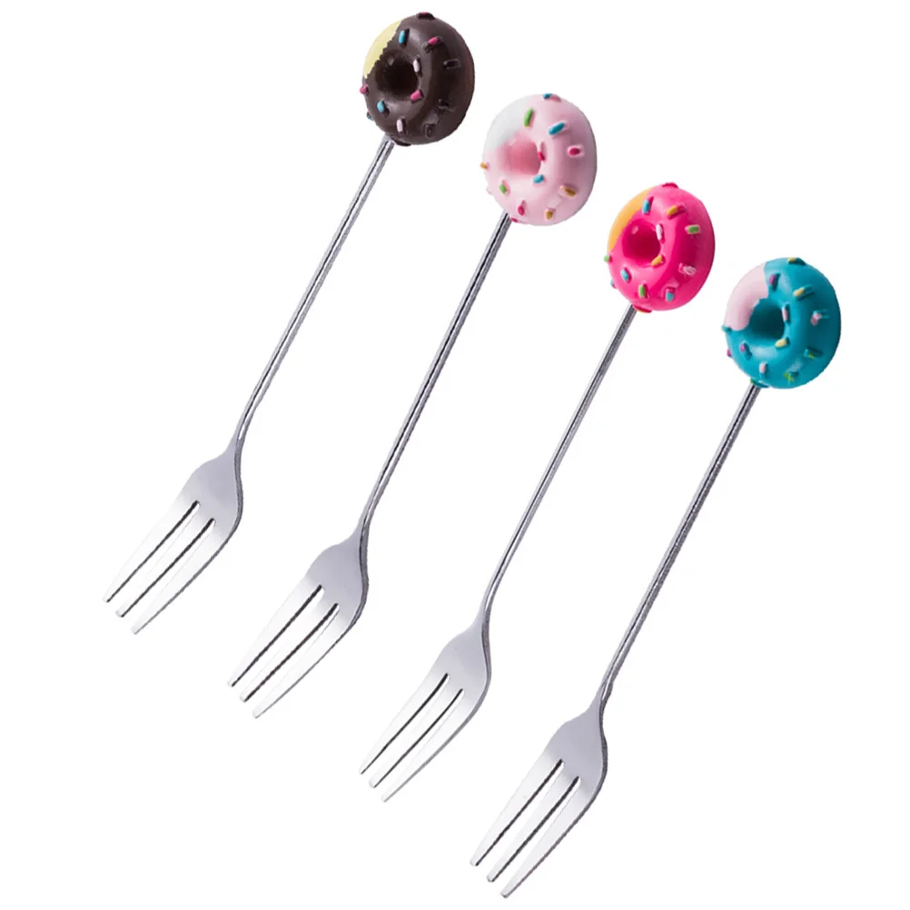 

4pcs Stainless Steel Forks Cartoon Doughnut Dessert Forks for Restaurant Kitchen