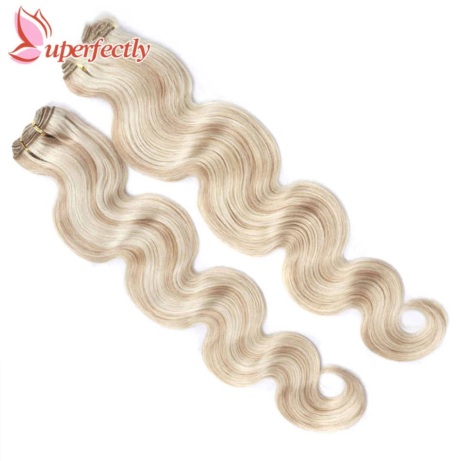 Remy Human Hair Weft Bundles Highlight Blonde Sew In Body Wave Skin Double для салона наращивания волос 12-26 дюймов