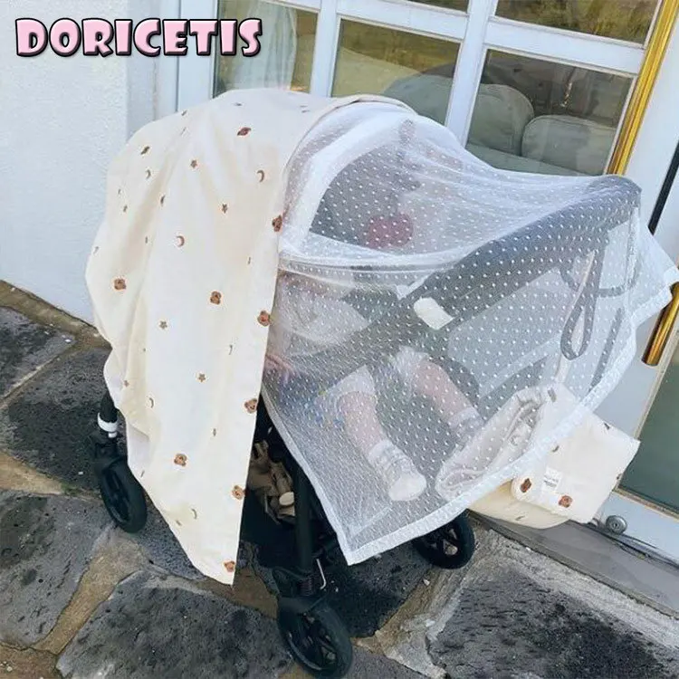 

Солнцезащитный чехол для детской коляски, дышащая сетчатая коляска с мультяшным медведем, Пылезащитная москитная сетка, Солнцезащитный за...