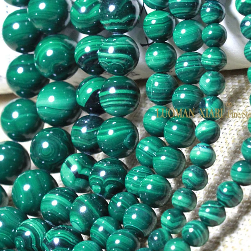 Круглые бусины-разделители АА из натурального зеленого малахита для