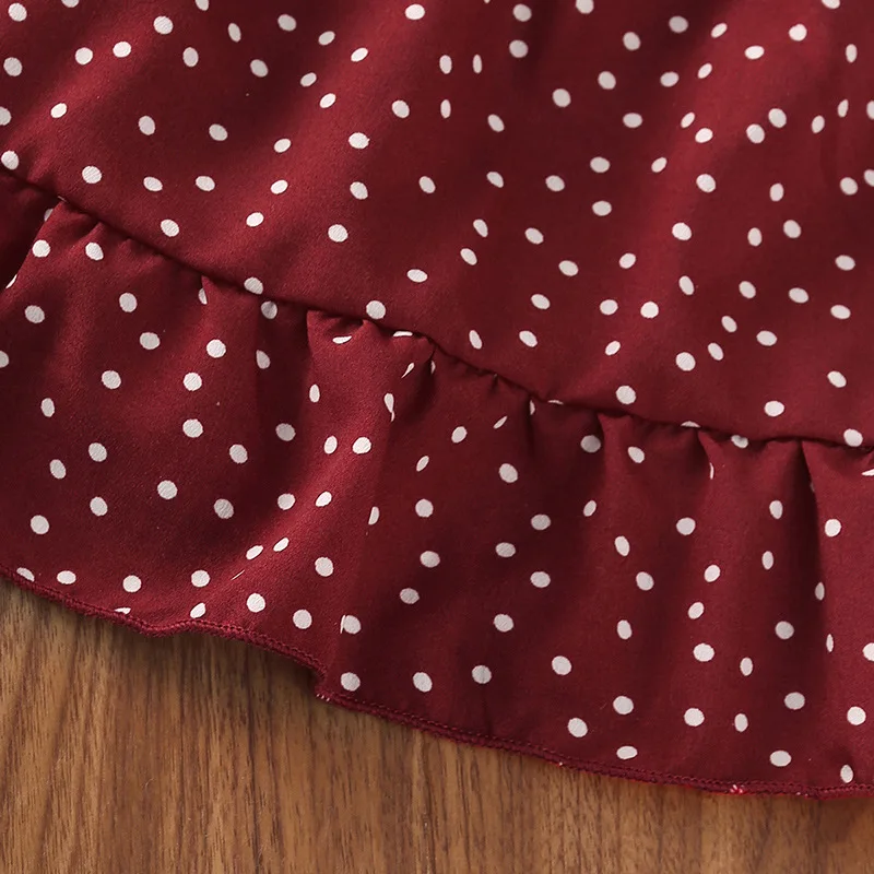 Children's Clothing for Girls 2022 Summer New Fashion Flying Sleeve Polka Dots Square Collar Top+Ruffled Skirt 2Pcs Suit Kids 6Y