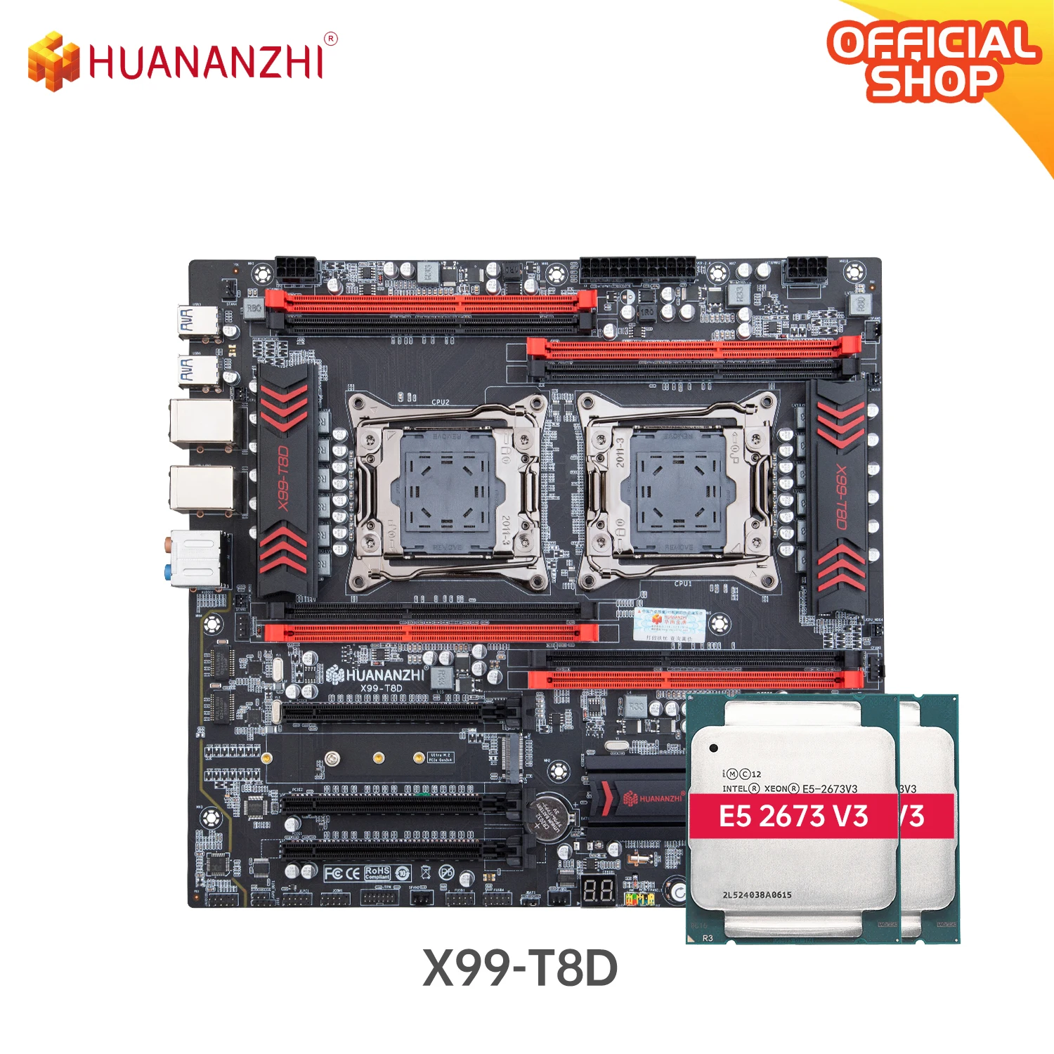 

HUANANZHI X99 T8D X99 Motherboard with Intel XEON E5 2673 V3*2 combo kit set LGA 2011-3 E5 V3 DDR3 RECC SATA3 E-ATX Server