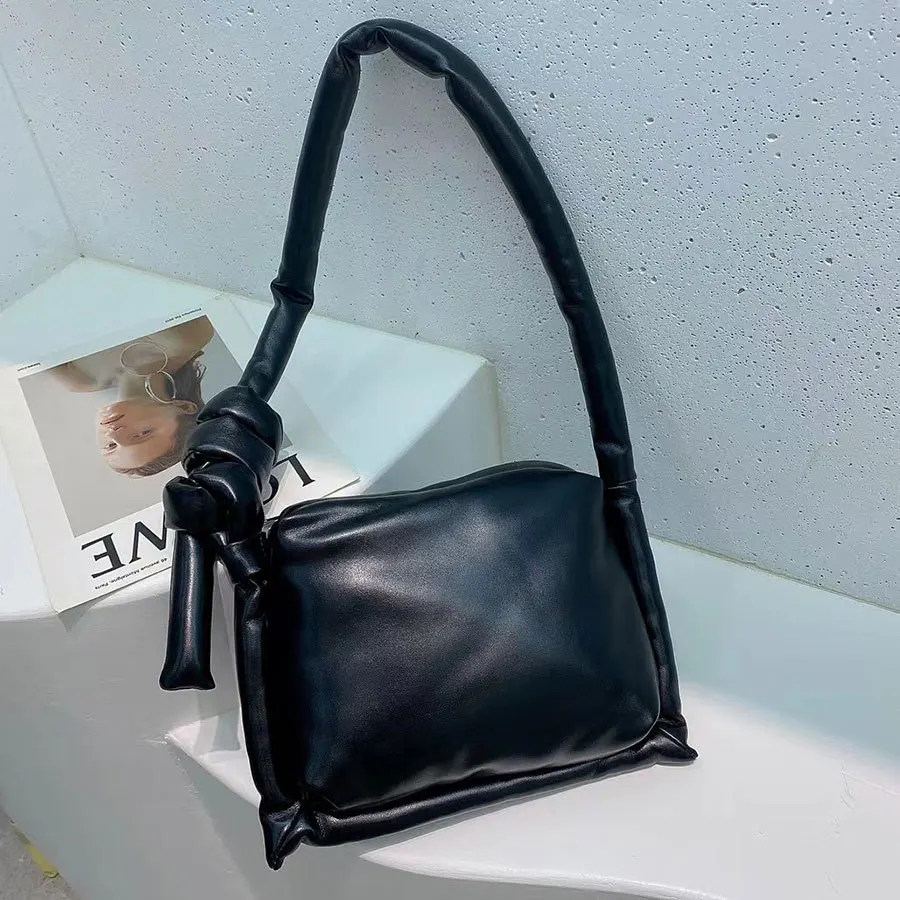 Unique Design High Quality PU Leather Filled Cotton Solid Color Shoulder Diagonal Small Square Bag Famous Brand Designer Satchel