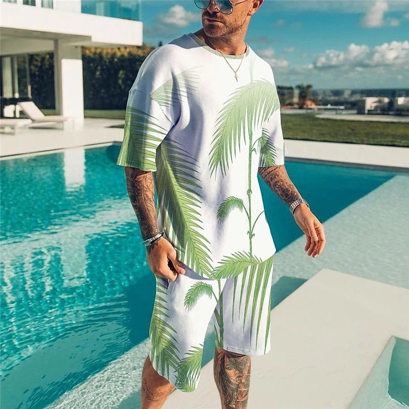 Men Clothes 3D Printed T-shirt Suits Plus Size Beach Style Designer Graphic Round aNeck Ropa Short Sleeve 2 Pieces Summer