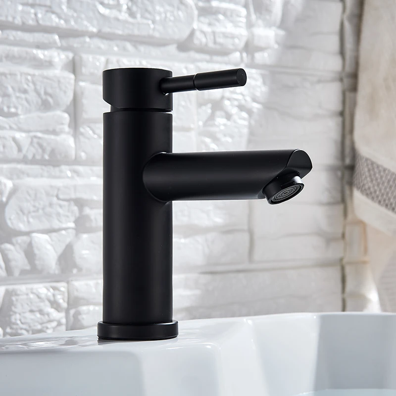 Matte Black Bathroom Sink Faucet Deck Mounted One Hole Cold 