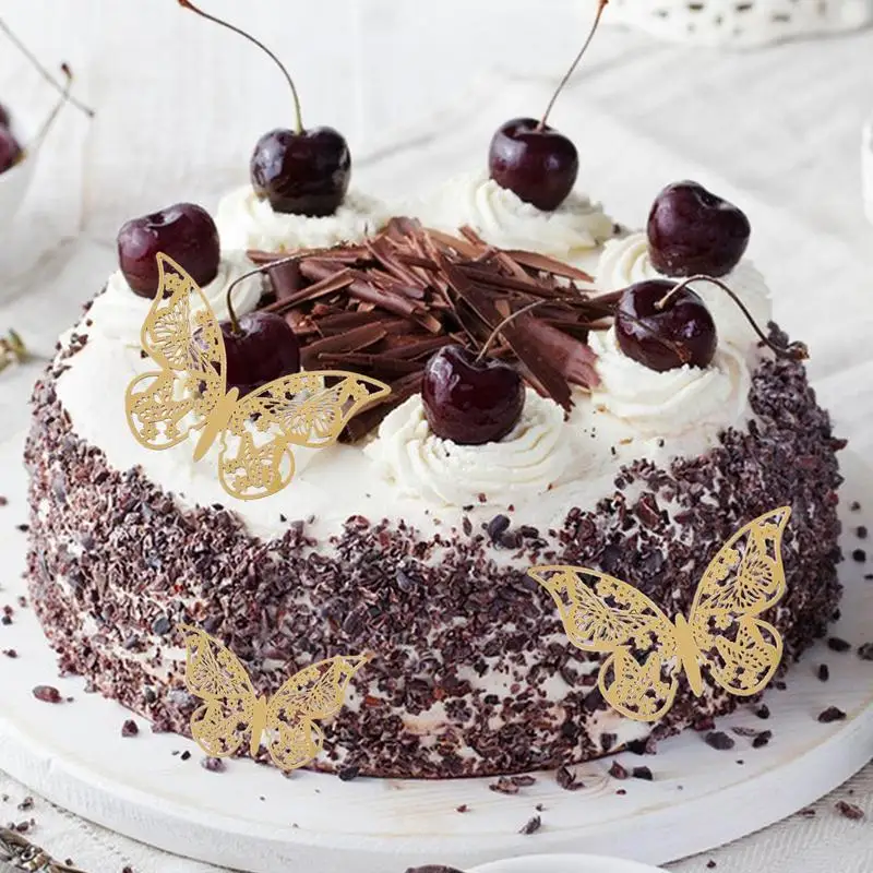 

12 шт., украшения для торта в виде бабочек