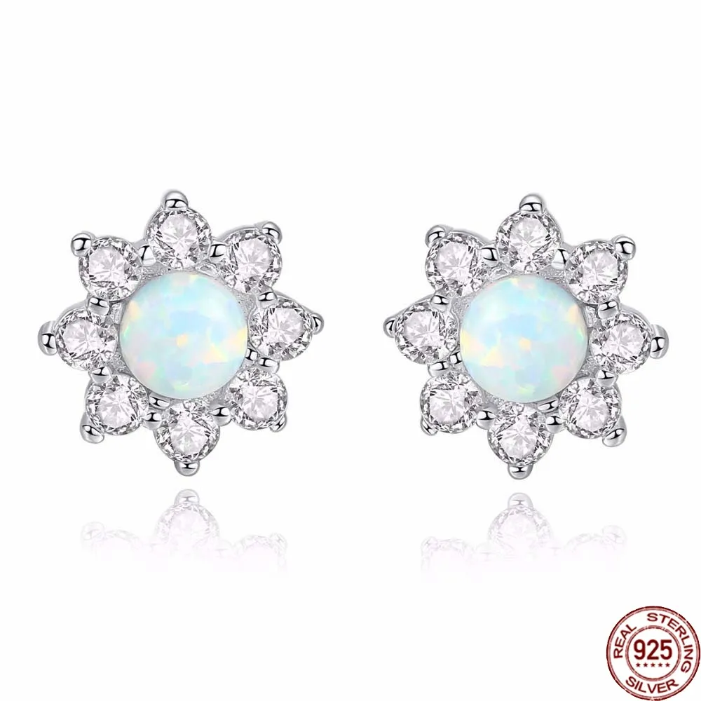 

BABIQU 925 Sterling Silver Elegant Sun Flower Stud Earrings for Women Sparkling Opal Earrings Fine Engagement Jewelry Brincos