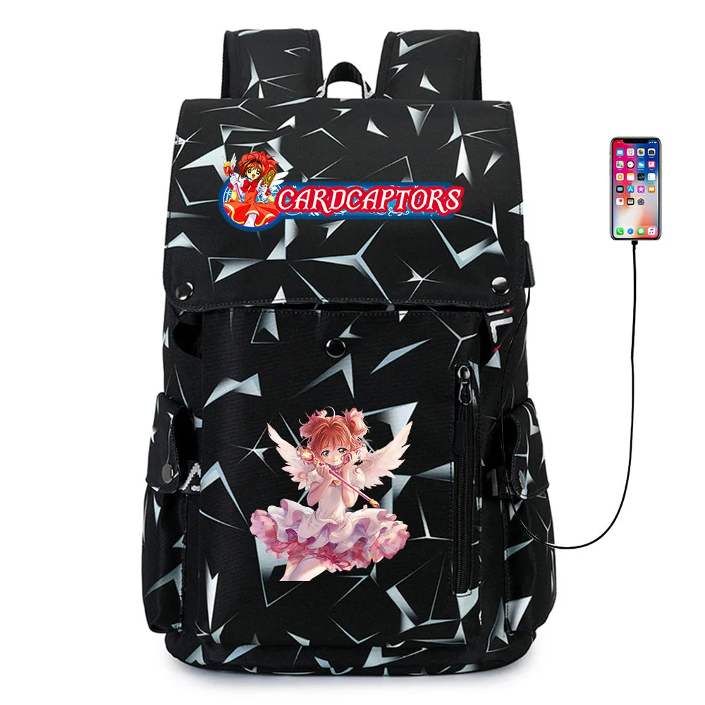 

New Anime Cardcaptors USB Large Capacity Teenagers Schoolbags Women Men Laptop Travel Backpack Girls Boys Kids School Book Bags