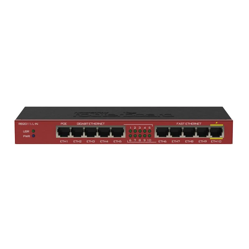 Mikrotik RB2011iL-IN POE Router smallform factor EthernetRouter with 5x10/100/1000 Ethernet Ports, 5x10/100/100 Ethernet Ports