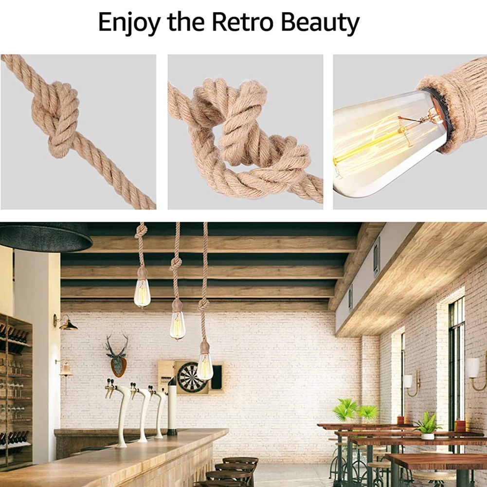

Vintage Hemp Rope Pendant Lights Holder Attic Industrial E27 Indoor Lightings