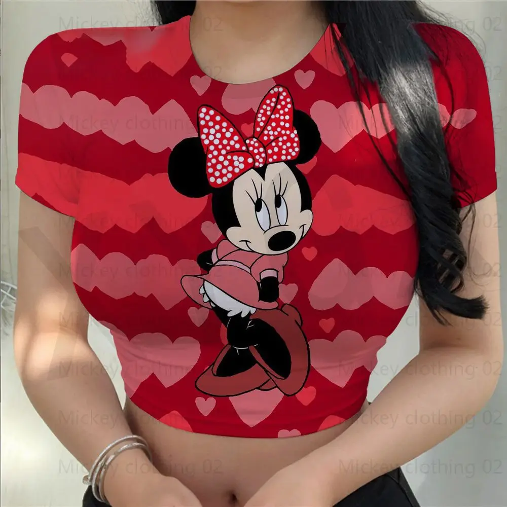 

Disney Minnie Mouse Cartoon Print Sexy Skinny T-Shirt Summer Fashion Casual Beach Party T-Shirt 2022 New Tops Y2K Clothes 3XL