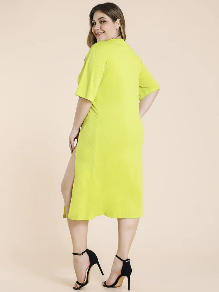 Large size women's fat mm skirt new split fork spring and summer casual wear solid color dress plus size feminino