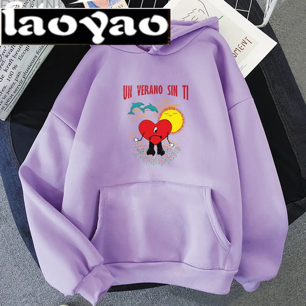 

Un Verano Sin Ti Bad Bunny Hoodies Cute Print Kawaii Clothes for Girl Pullover Casual Pink Funny Sweatshirt Women Harajuku Wram