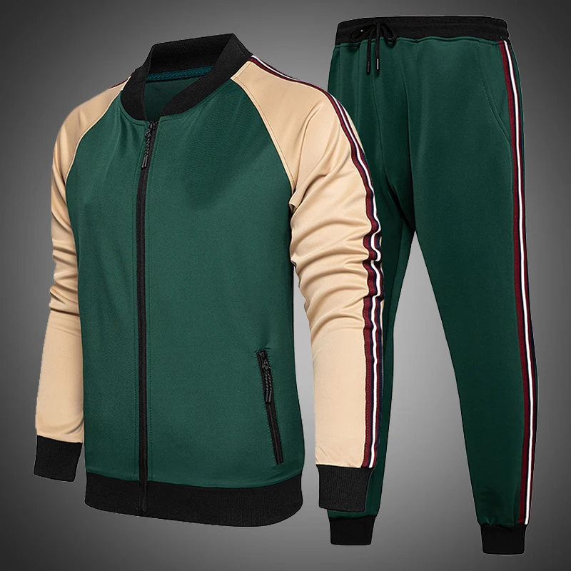 

Костюм спортивный мужской из двух предметов, модная одежда для бега, цветные блоки, одежда для спортзала, Осень-зима
