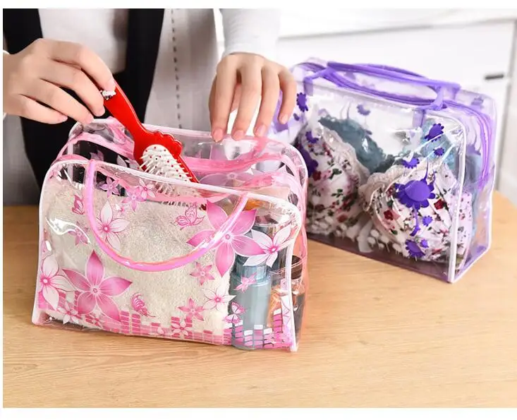Прозрачная косметичка из ПВХ с цветами для женщин модные дорожные сумки