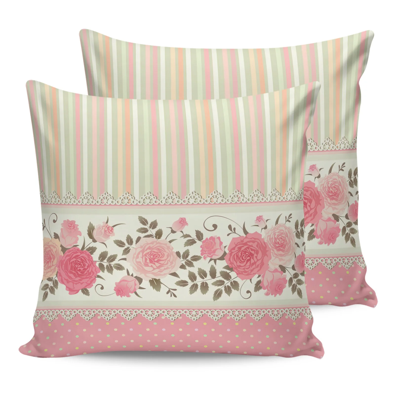 

2PC Pillowcase Rose Flower Pink Stripe Sofa Cushion Cover Bedding Dakimakura Pillow Cover House Home Decorative Pillow Cases