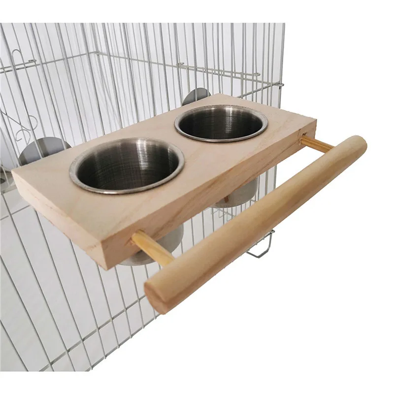 Stainless Steel Parrot Feeding Cups Water Bowls With Wood Pe