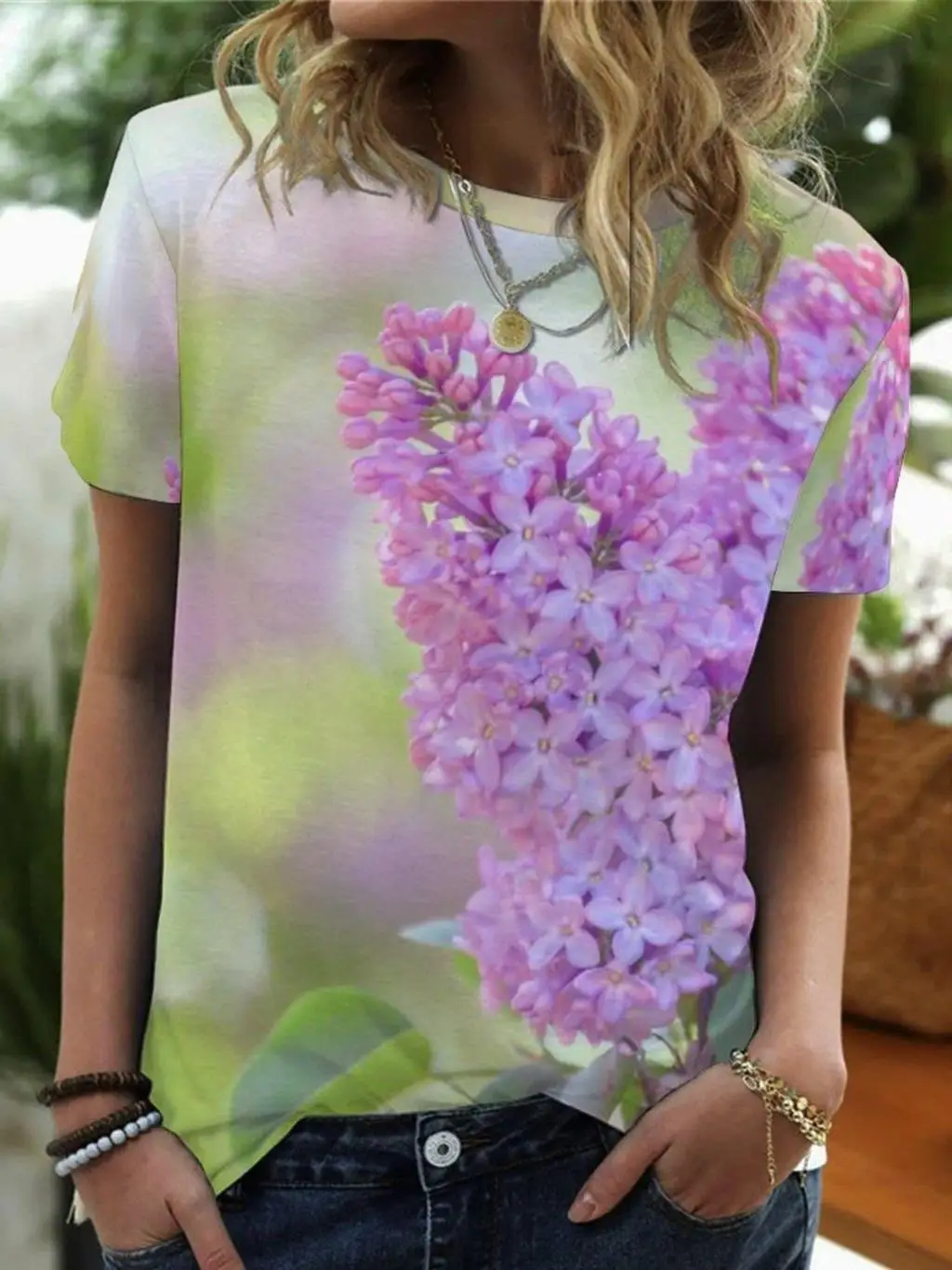

Fashion Design New Ladies T-Shirt 3D Floral Printing Summer Casual Short-Sleeved Round Neck Top 2022 Harajuku Woman T-Shirt