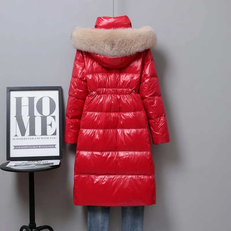 New Women Fox Fur Collar Long Down Jacket Casual Style Autumn Winter Coats And Parkas Female Outwear