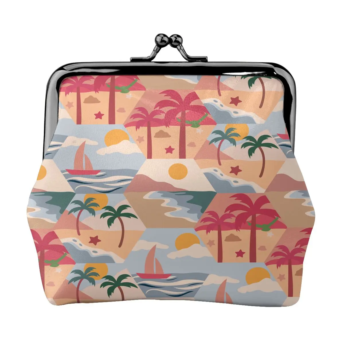 

Palm Trees Coin Purse Small Kiss-Lock Change Pouch Clasp Closure Buckle Wallet For Women