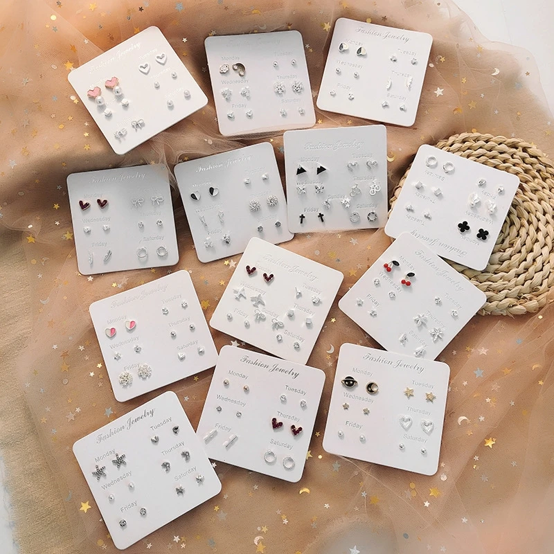 

6 Pairs Small Stud Earrings Set for Girl Stud Women Statement Heart Star One Week Minimalist Set Earrings Gift Jewelry