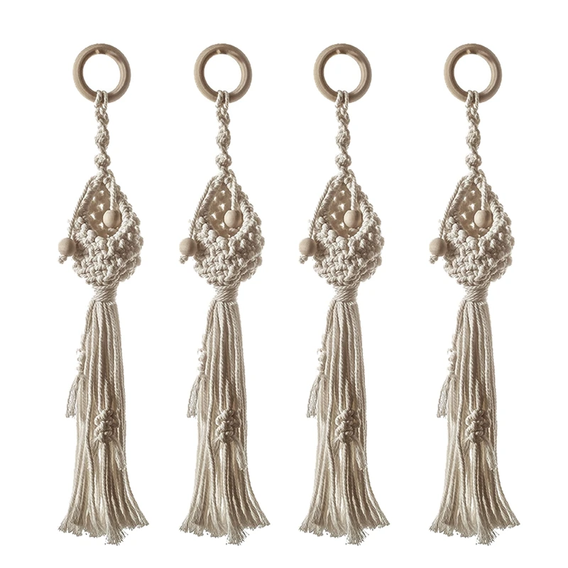 

4 шт., натуральная подвесная корзина из льняной веревки в богемном стиле