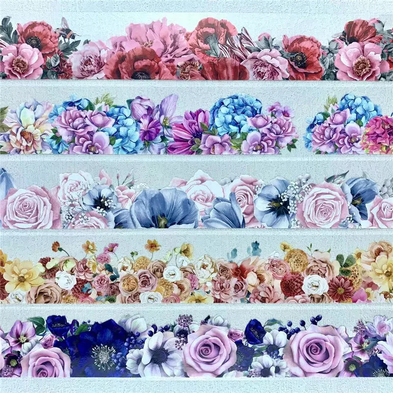 1 Loop-100cm Pink Blue Rose Floral Base Background PET Tape for Card Making DIY Scrapbooking Plan Decorative Sticker