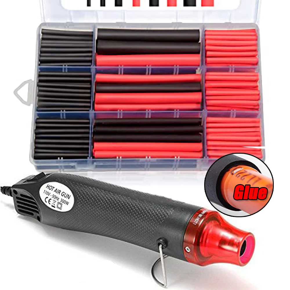 

3:1 Shrinkable Heat Shrink Tube 270pcs Wire Shrinking Wrap Tubing Waterproof Wire Connect Cover Protection with 300W Hot Air Gun