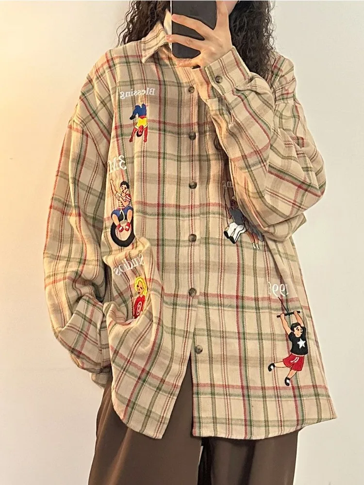 

Осенняя винтажная шикарная модная блузка Hikigawa с отложным воротником, смешные рубашки с вышивкой, универсальные элегантные блузки, женские топы