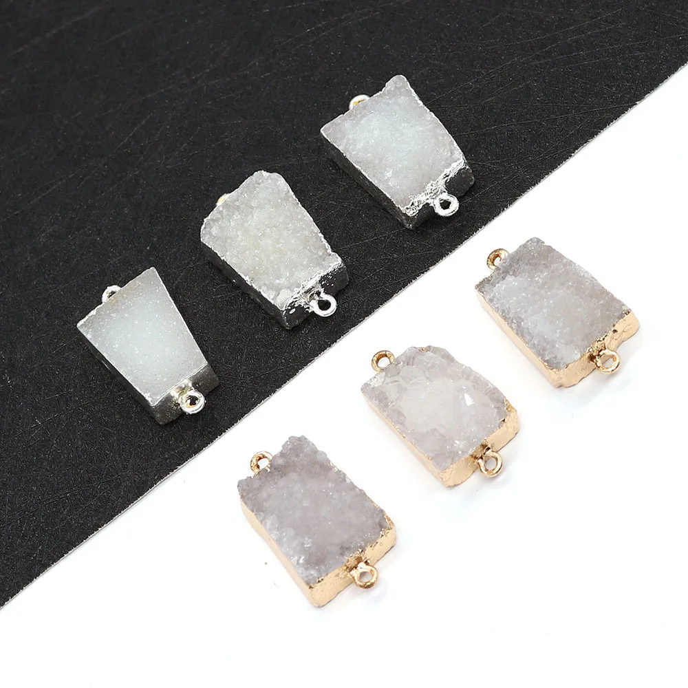 

Natural Stone White Crystal Rectangle Pendant 15x28mm Double Hole Connector Charm Fashion Jewelry DIY Necklace Earring Accessory