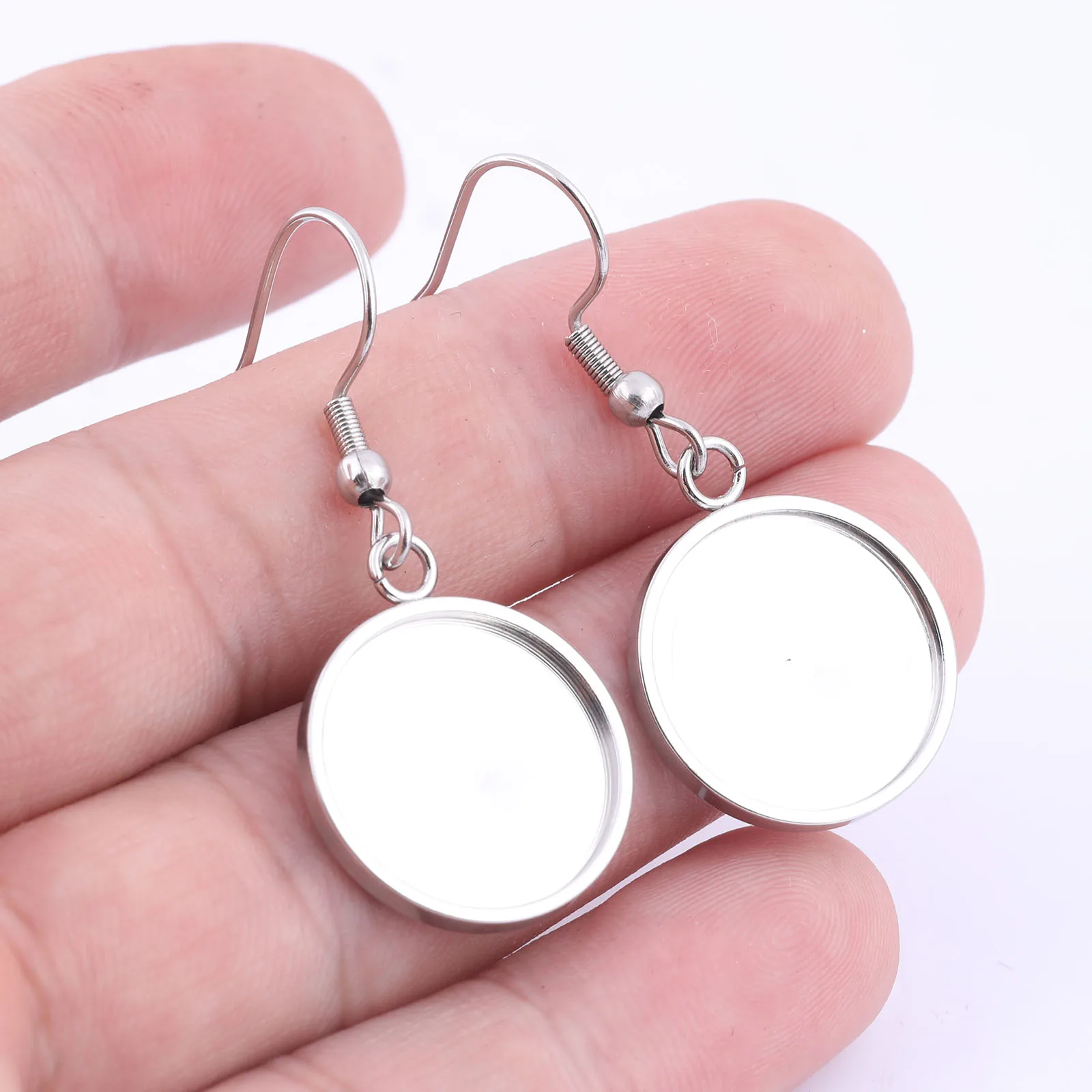 

10pcs Stainless Steel Dangle Earring Base Blanks Fit 16mm Cabochon Setting Trays Diy Ear Hooks Findings For Jewelry Making