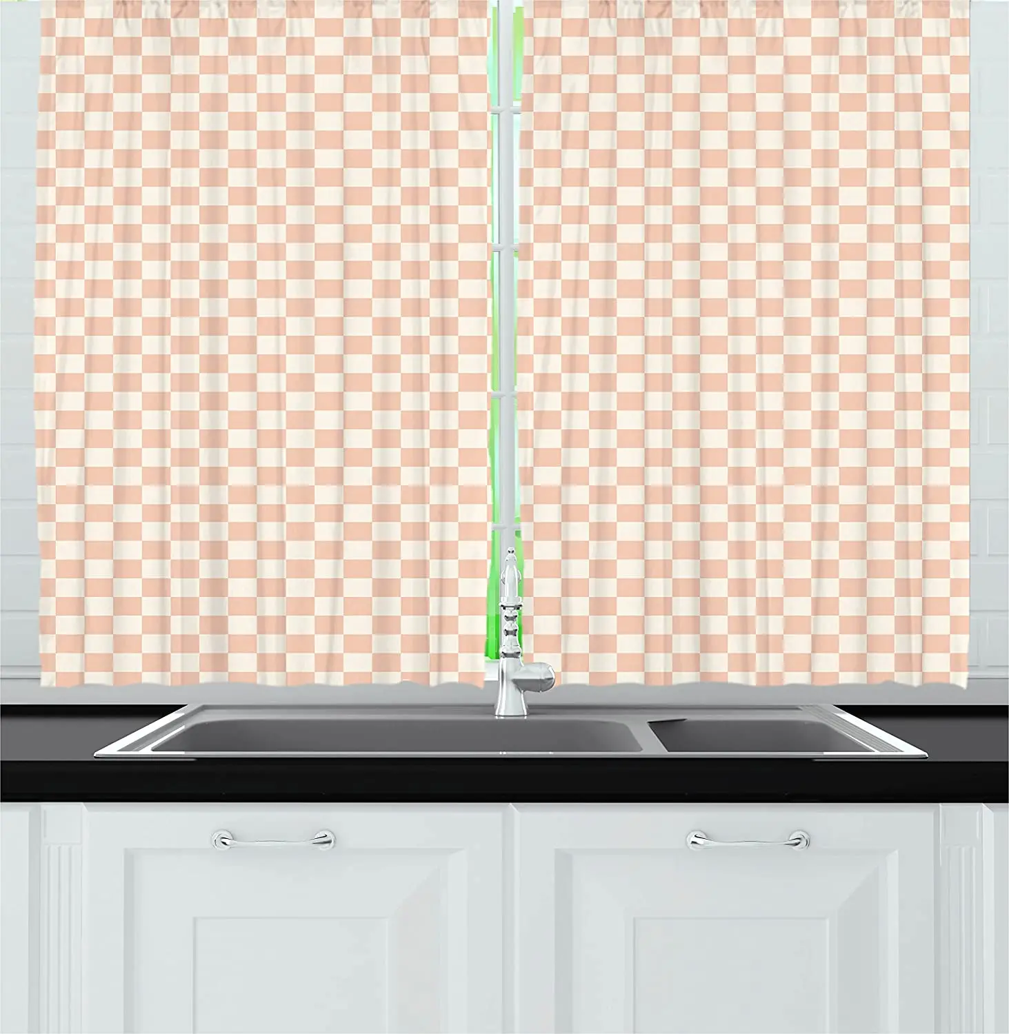 

Blackout Curtains Salmon Color Checkerboard Such As Modern Pink Square Artwork Kitchen Cafe Curtains