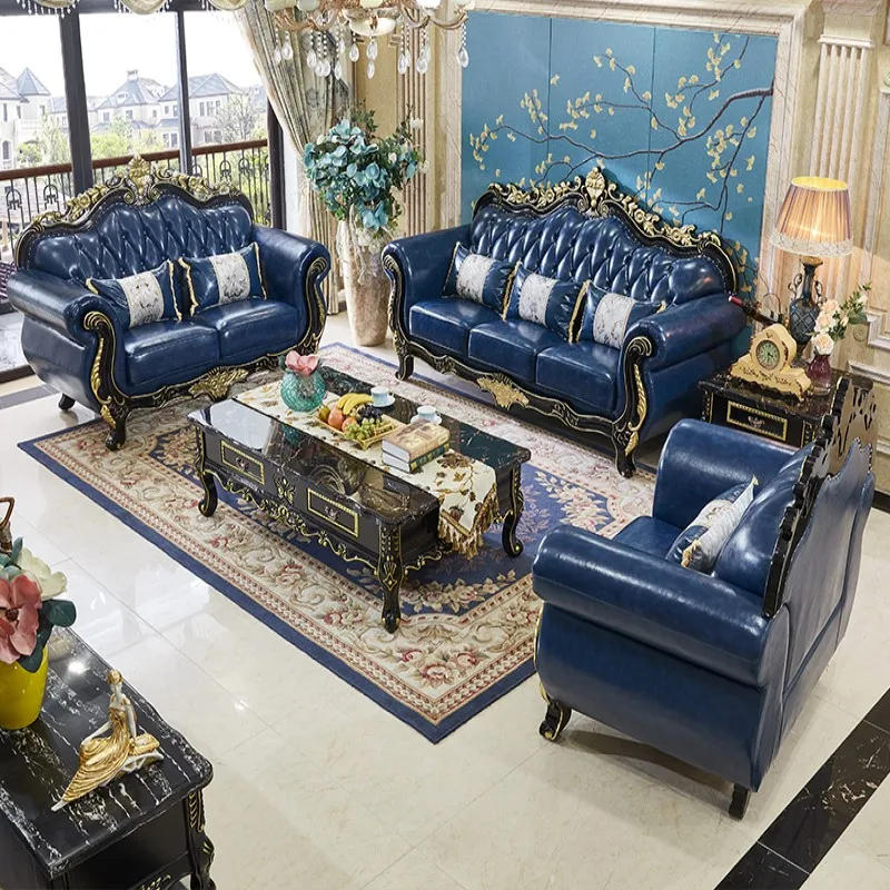 Кожаный диван в Европейском стиле сочетание большой мебели для гостиной