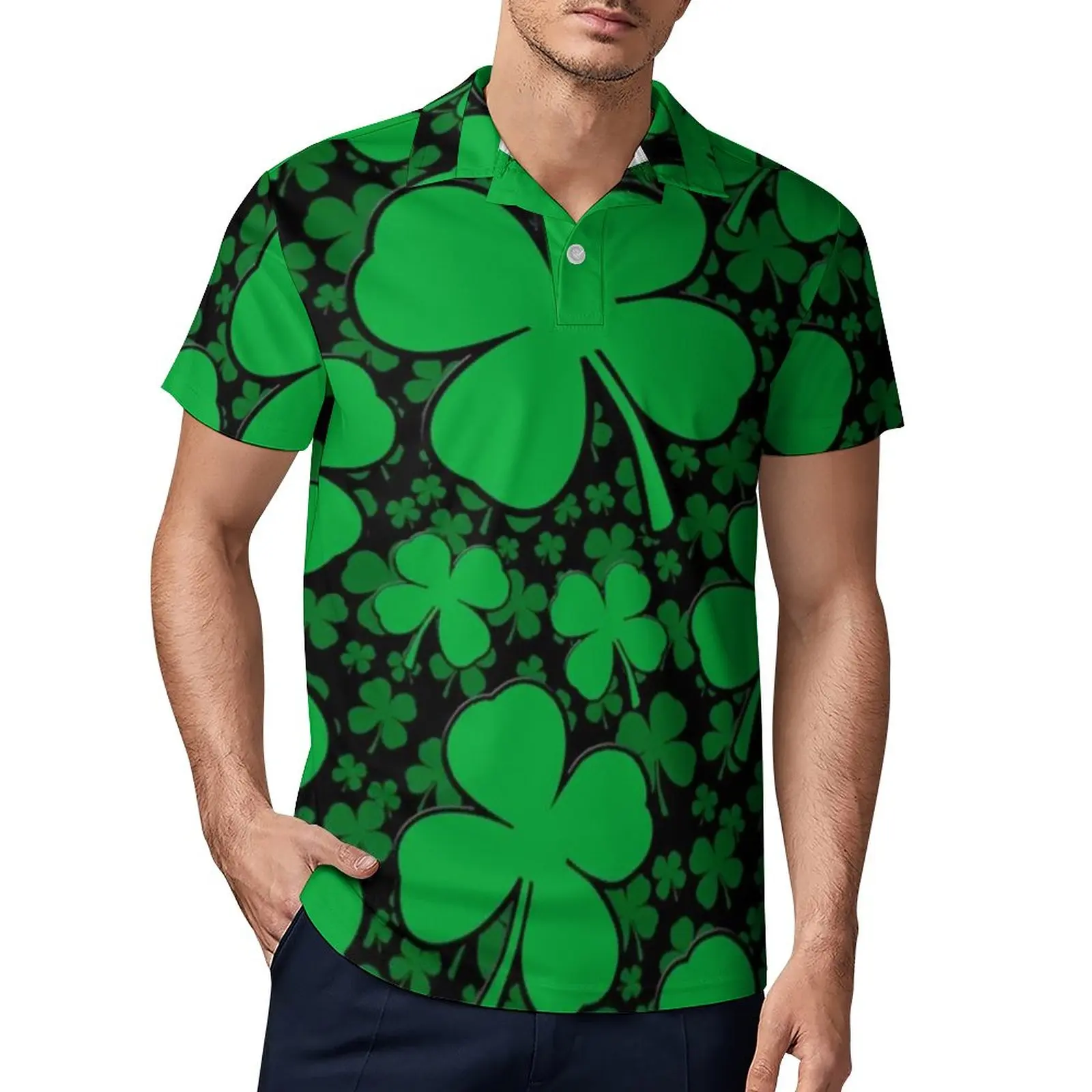 

Повседневная рубашка-поло на День Св. Патрика, футболки в Ирландском стиле с Зелеными камнями, рубашка с коротким рукавом, летняя Модная руб...