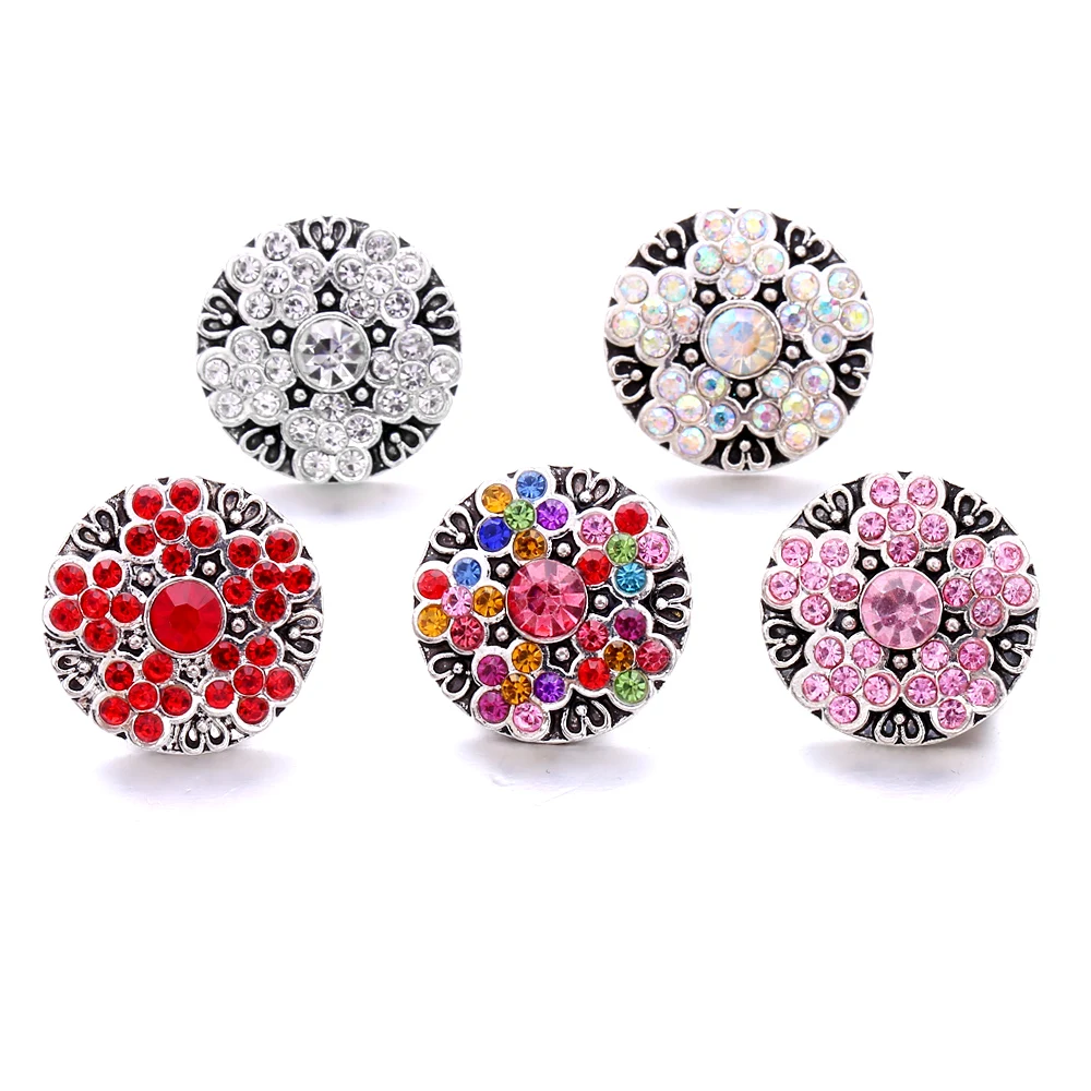 15pcs Crystal Rhinestone Flower Metal 18mm Snap Buttons Fit DIY Snaps Bracelet Interchangeable Jewelry