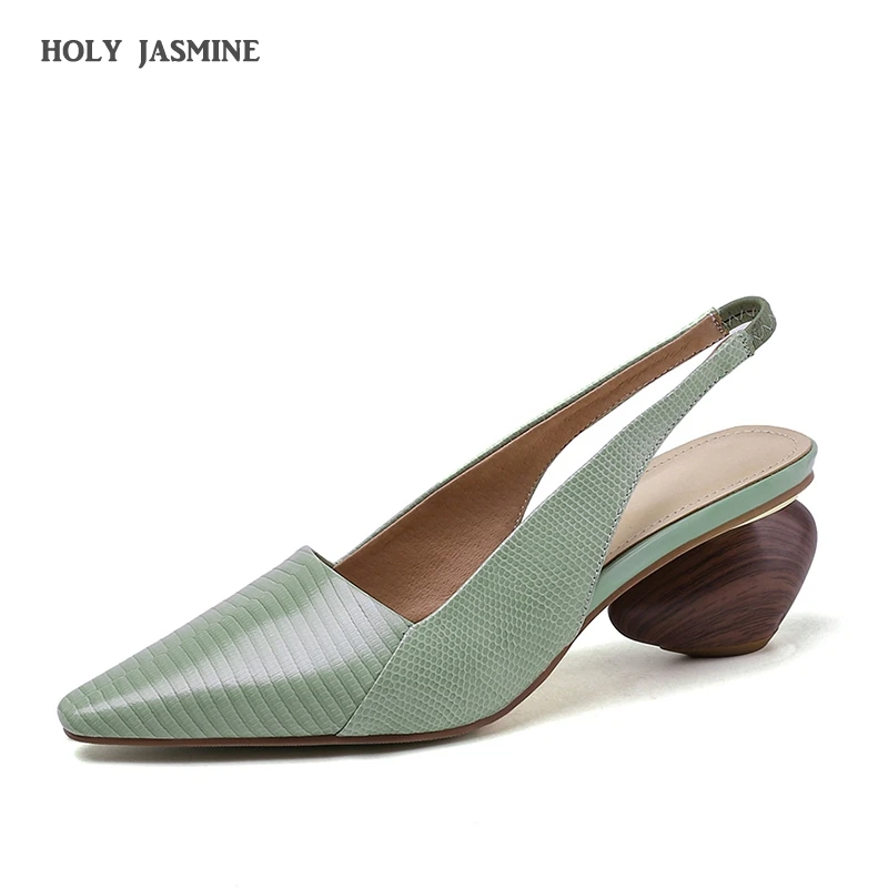 

Women Sandals Genuine Leather Shoes 2021 Spring/Summer Lizard Pattern Sheepskin High Heel Shoes for Women Zapatos De Mujer Pumps